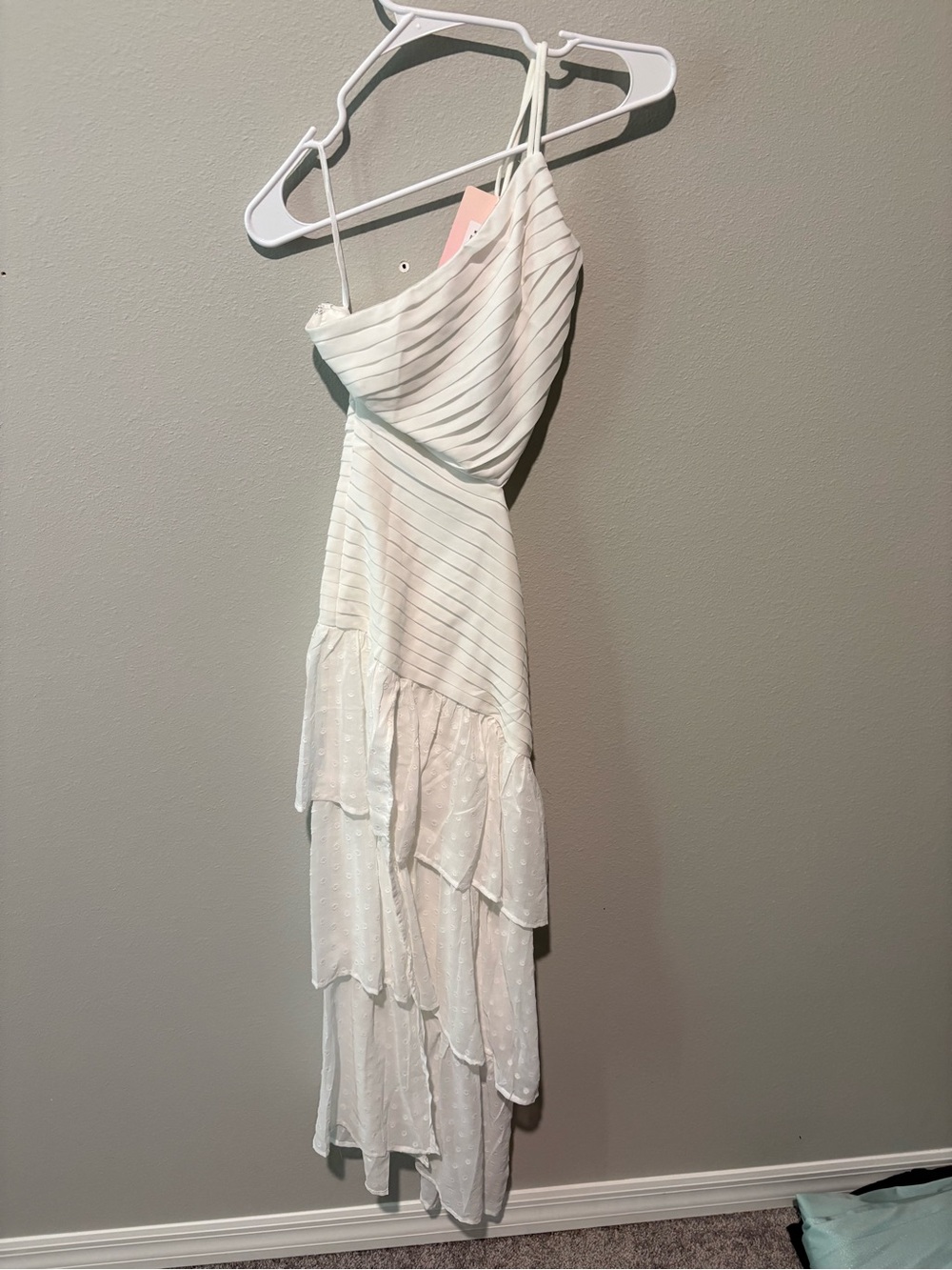 Hello Molly White One-Shoulder Tiered Maxi Dress